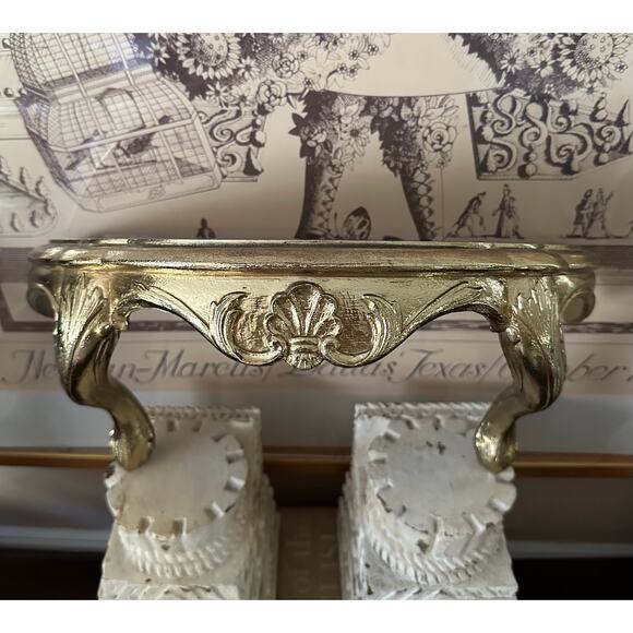 Vintage Gold Wall Shelf Metallic Decor Burwood sconce ornate Hollywood regency - Picture 2 of 16